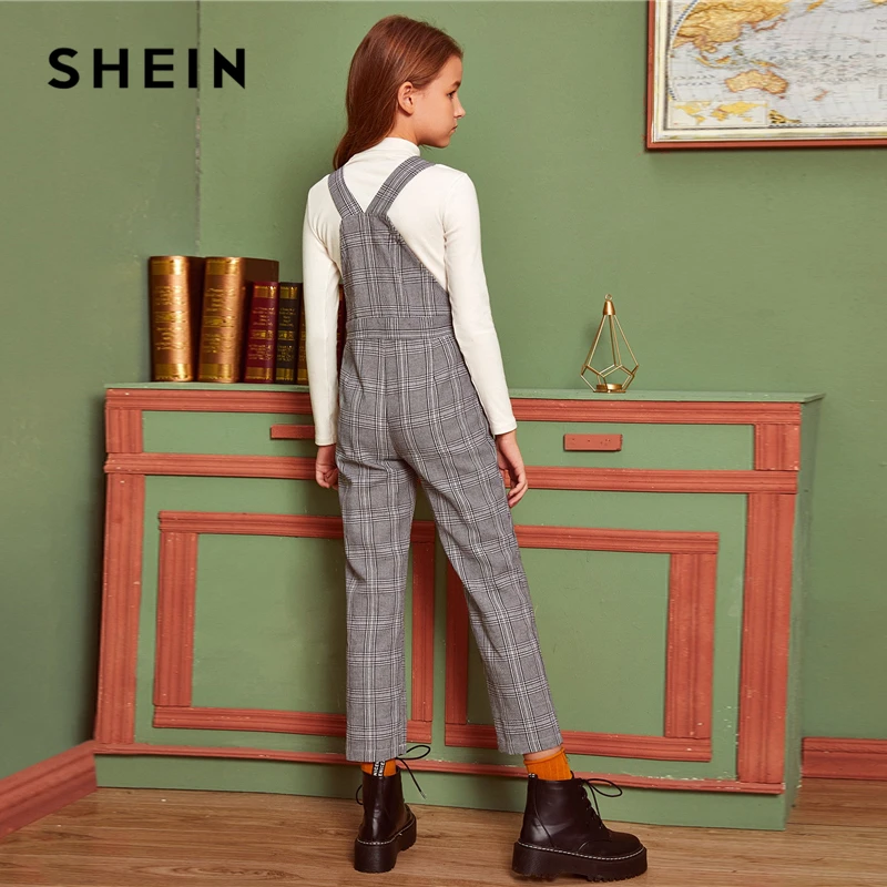 SHEIN Kiddie/серый комбинезон в клетку с пуговицами сбоку и элегантными лямками для детей; коллекция года; зимние повседневные Комбинезоны с карманами спереди и прямыми штанинами