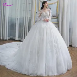 Fsuzwel романтическое бальное платье с круглым вырезом и цветами с длинным рукавом, свадебные платья 2019, роскошное платье с аппликацией из
