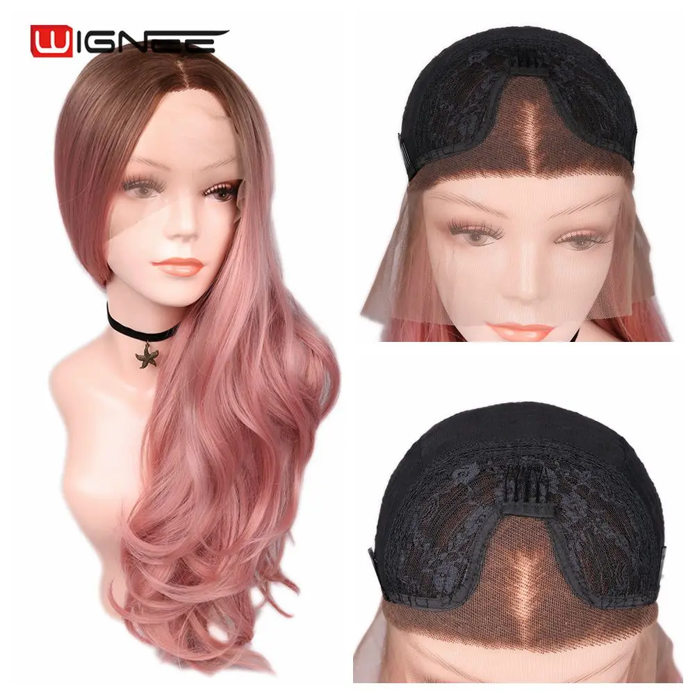 Wignee синтетический парик на кружеве, термостойкий Натуральный Черный Блондин, средняя часть, Повседневные Вечерние длинные африканские волосы для черных женщин
