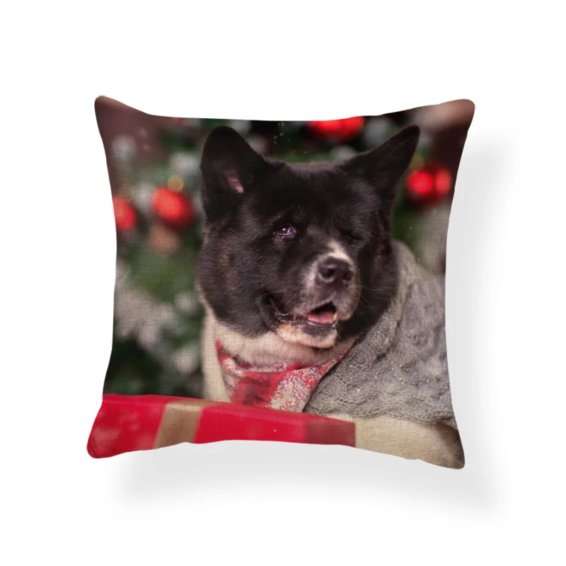 Милая наволочка с забавной собачкой, Рождественский лабрадор, пудель, Подарочная коробка, квадратная наволочка для подушки, украшение дома, 45*45 см, полиэфирная льняная подушка - Цвет: 17