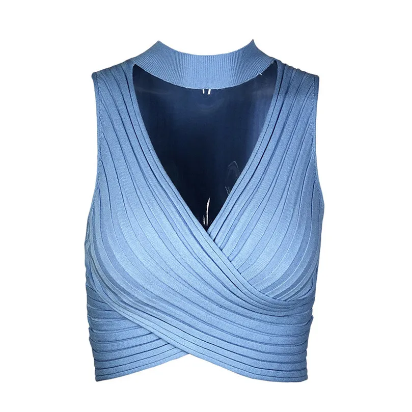 Fashion Womens Deep V Neck Sleeveless Tops Tank Crop Cut Out Tops Summer Knitted Female Halter Cross Short Vest 30D09 (12)
