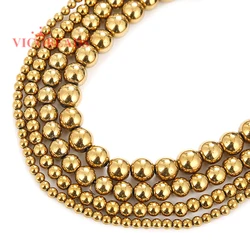 Elegant Multi - Color Hematite Beads for Jewelry Making - Natural Stone Rose Gold, Silver, and Black - 15 Strand (Gold)