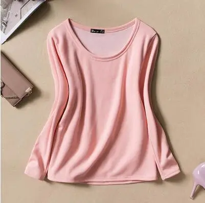 New Autumn Women Winter Slim Fit T-shirt T-shirts Slim Warm Thick Velvet T-shirts Women Long Sleeve Shirts Plus Size Tops XL - Цвет: Розовый