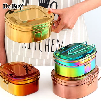 

1 Pcs Lunch Box Stainless Steel Leak-Proof Double layer Colorful Lunch Box Portable Food Kitchen Food Container