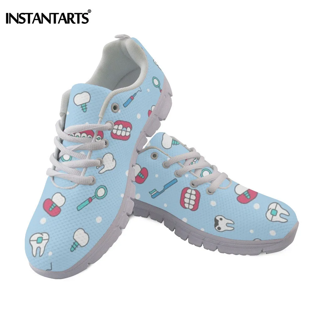 Instantarts Tooth Dentist Pattern Women Blue Shoes Casual Lace Up