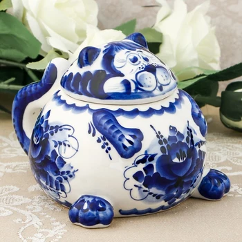 

Sugar bowl "Cat", gzhel 1664553