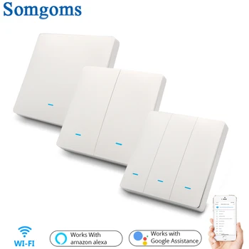 สมาร์ทสวิทช์ WiFi PUSH ปุ่มสวิทช์ไฟผนัง EU AC 90 V 250 V ไม่มี Neutral Tuya ไร้สายควบคุม Alexa Google Home Compatible 1