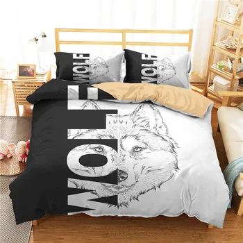 

Black White Bedding Sets Wolf Printed Animals Quilt Cover Single Double Decor Comforter Set 2/3Pcs Custom Bedspread Microfiber