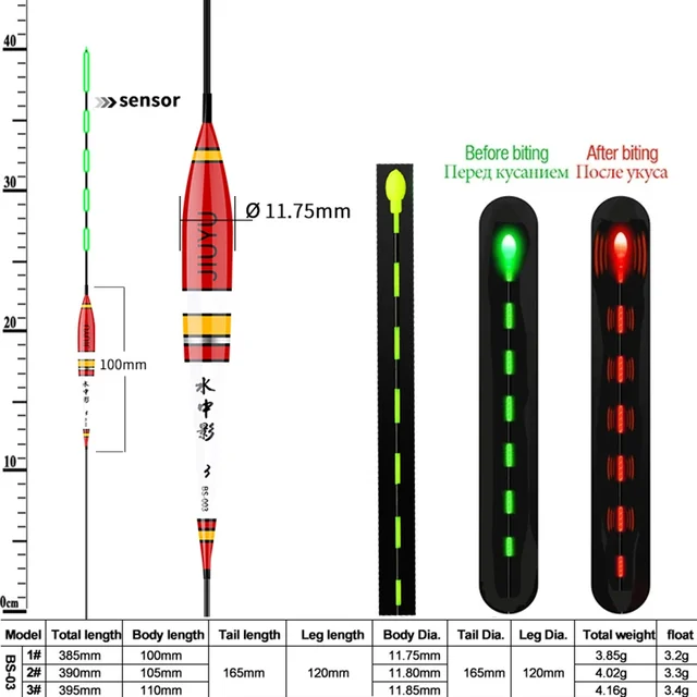 Smart Fishing Float Bite Alarm Fish Bait LED Light Color Change Automatic Night Electronic Changing Buoy With CR425 Battery SF
