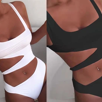 

Women's Solid Bakini One Piece Of Hollow Out Swimsuit Ladies Bikini Summer Swim Clothes Beachwear