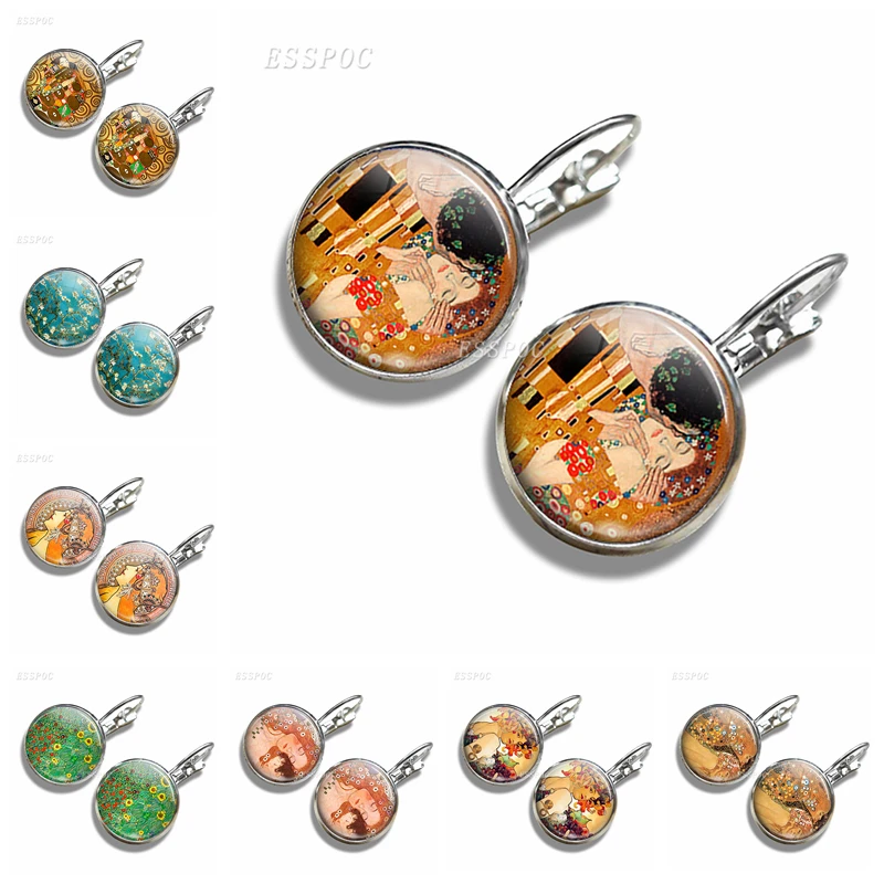 Серьги гвоздики Klimt для матери и ребенка простой модный художественный стиль