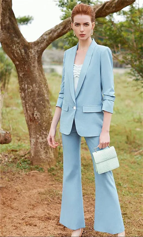 Blue Shawl Lapel Women Suits Plus Size Custom Made Ladies Pantsuit Blazer+Pants For Work Pantsuit Wedding Party ropa de mujer