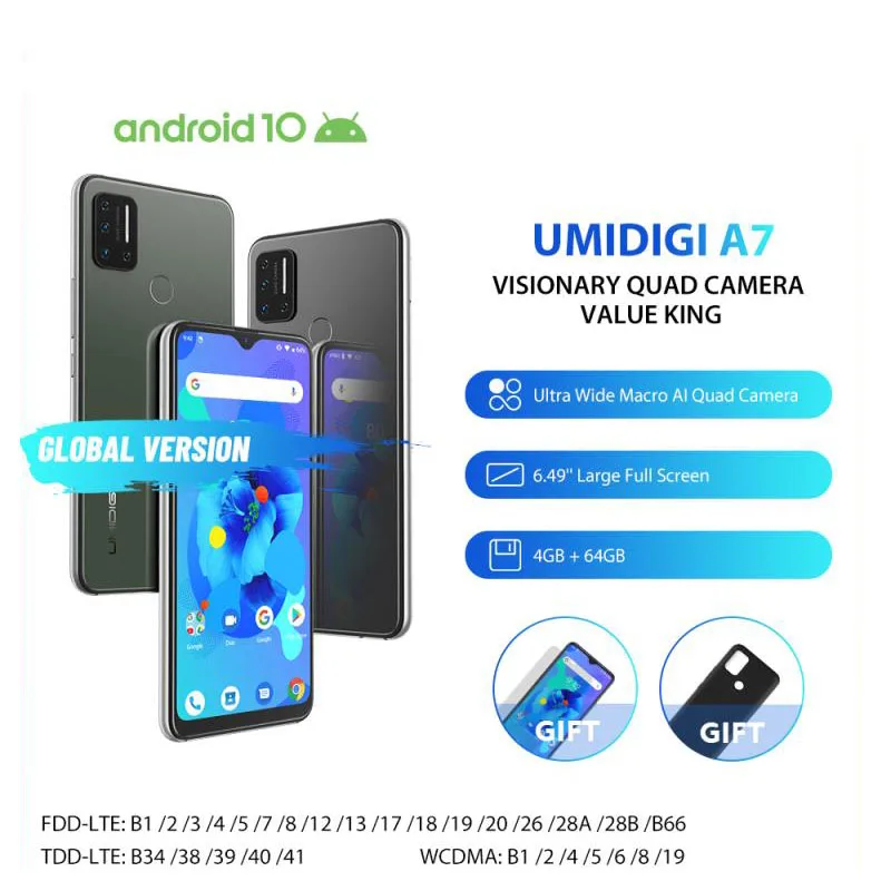 UMIDIGI A7 4GB 64GB Mobile Phone 4150mAh Battery Face ID Fingerprint 6.49&quot Android 10 Helio P20 Octa Core 4G OTG Smartphone | Мобильные