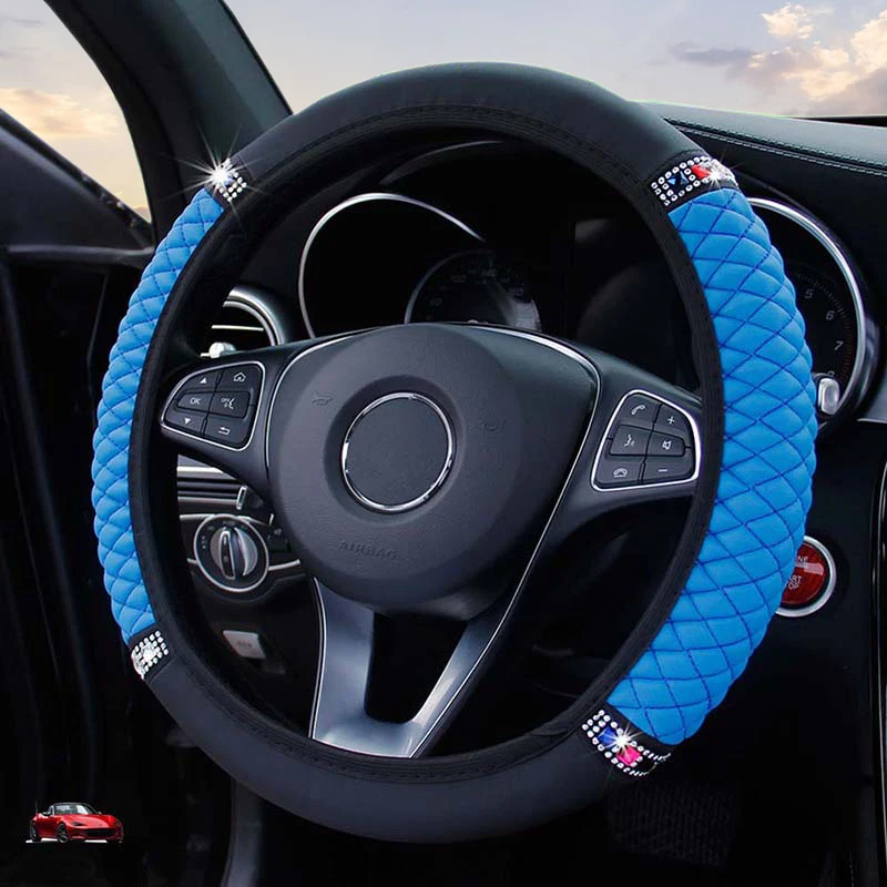 Car Steering Wheel Cover Without Inner Ring Leather Embroidery Diamonds for Mercedes-BenzA-Klasse for bmw-3 Series steering wheel cover