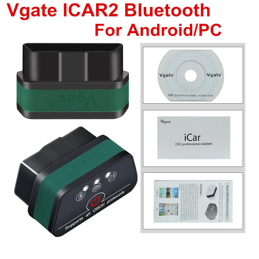 Новое поступление Vgate icar 2 elm 327 obd2 wifi для iPhone iPad Android icar2 elm327 bluetooth Разъем Автомобильный считыватель кодов для автомобилей - Цвет: ICAR2 BT Green