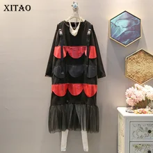 XITAO Кружево Подол женское прямое платье Женская мода осень О-образный вырез элегантный пуловер маленький свежий Повседневный стиль платье GCC2204