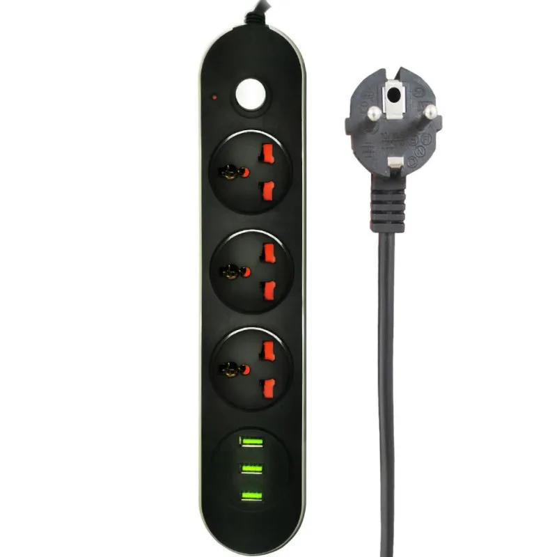 Стандарт ЕС универсальный разъем питания 3 розетки 3 быстрой USB зарядное устройство телефон планшет зарядное устройство адаптер - Цвет: black