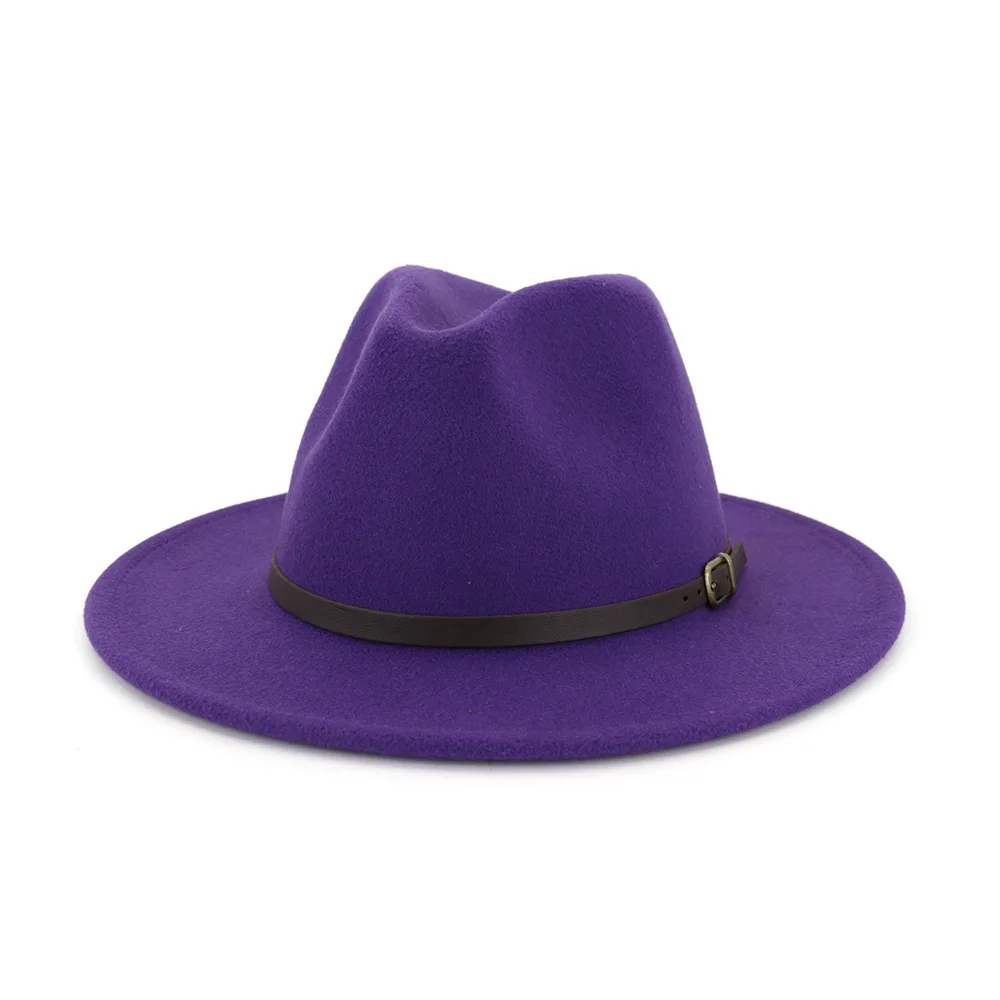 FS винтажные шляпы для женщин Fedora джентльмен элегантный леди котелок шляпа на зиму осень с широкими полями Панама Sombreros Elegantes - Цвет: Purple Fedora Hat