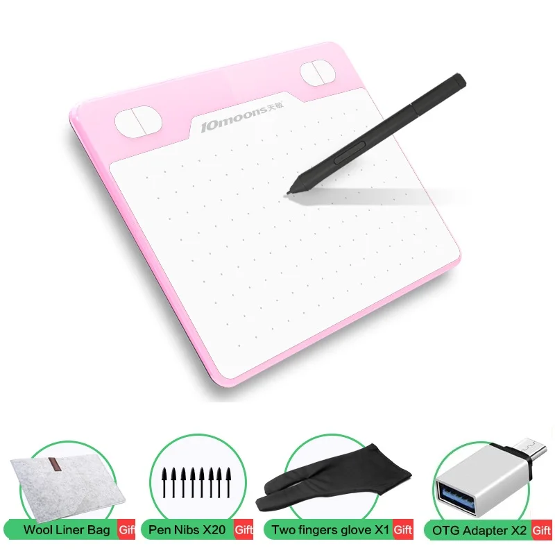 Pink Gift version 10moons 6 дюймов графический планшет 8192 уровня цифровой Планшеты планшет для рисования нет необходимости заряд планшет - Цвет: Pink Gift version