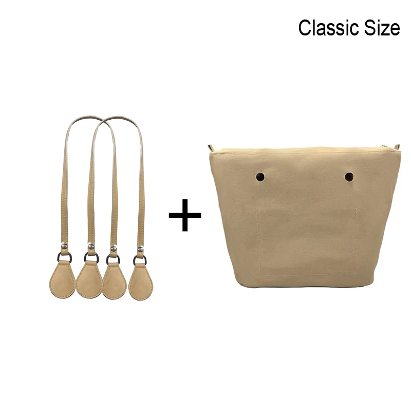 1set 85cm Long Microfiber Leather Handles with Canvas Floral Insert Inner Pocket for Classic Mini Obag O Bag Women Handbag 