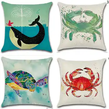 

Cute toon Crab Cotton Linen Pillow Case Room Gifts Single Sides Printing Throw Cushion Case