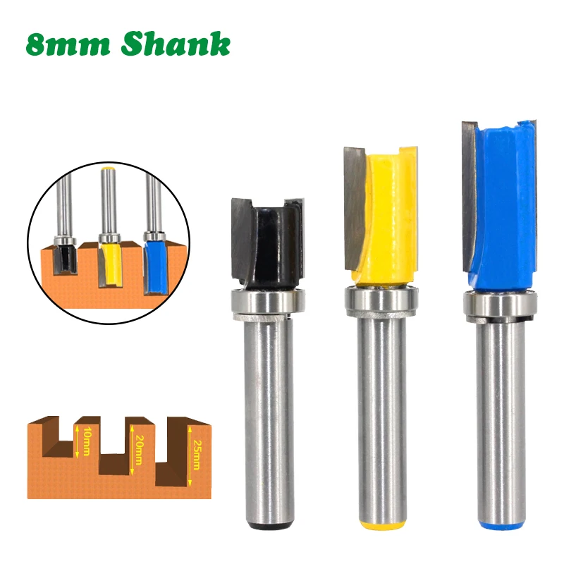 

1PC 8MM Shank Milling Cutter Wood Carving Flush Trim Router Bit Pattern Bit Top Bottom Bearing 1/2" Blade Template Wood Cutter