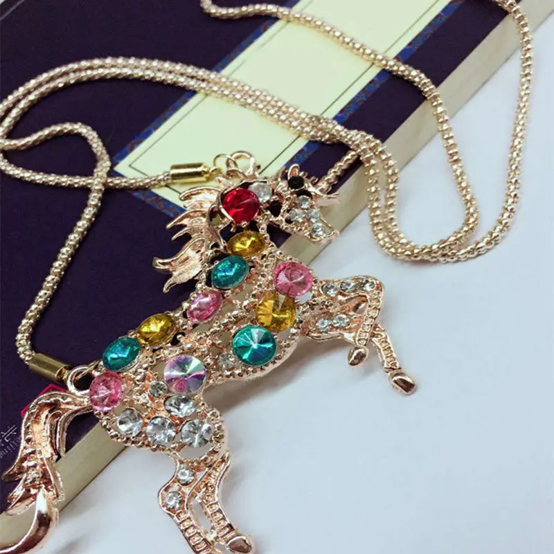 Metal Chain Enamel Crystal Unicorn Necklaces Trendy Jewelry Girls Rainbow Animal Unicorn Pendants Necklace Women Gifts