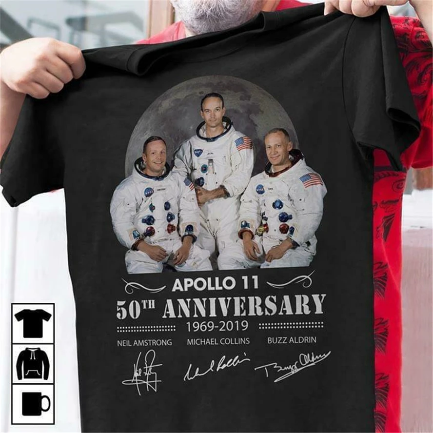 

Apollo 11 50Th Anniversary 1969 2019 Signatures T Shirt Black Cotton Men S-3Xl Male Female Tee Shirt