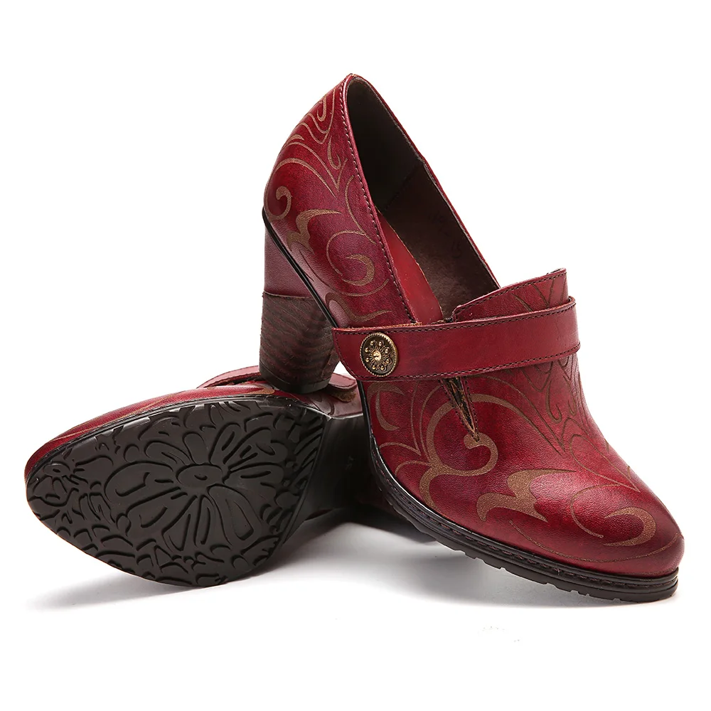 SOCOFY/туфли-лодочки из натуральной кожи в стиле ретро однотонные элегантные туфли-лодочки с петлей на липучке женская обувь на высоком каблуке
