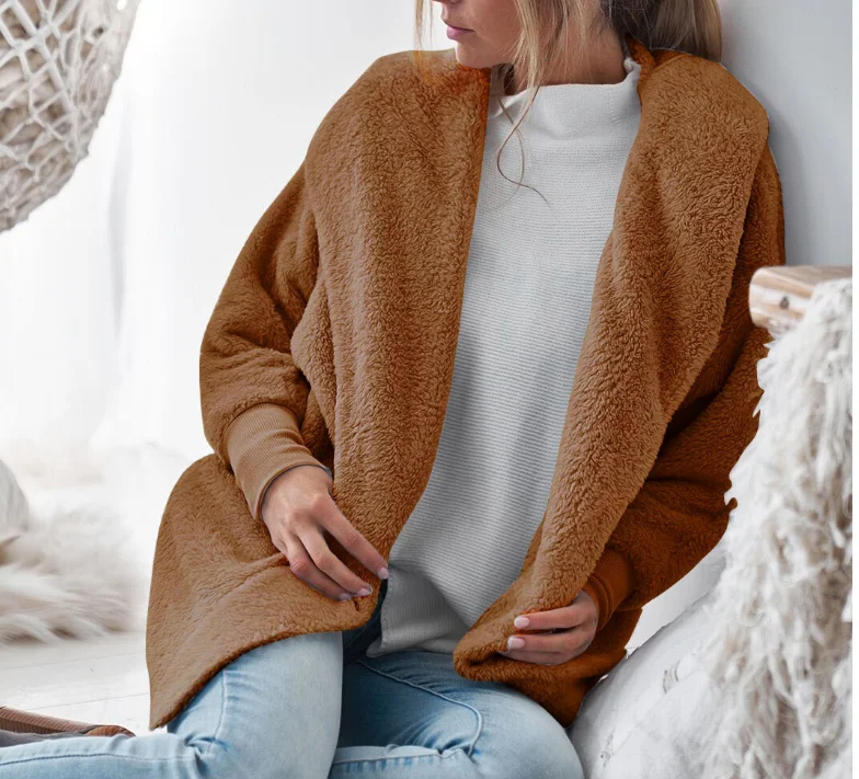 Autumn And Winter Europe And America Hot Selling EBay WOMEN'S Dress Sexy Plush Hooded Loose-Fit Cardigan Jacket