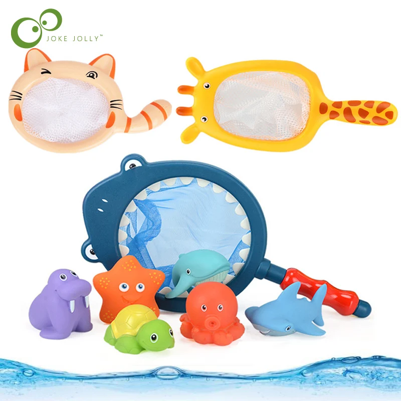 

1Set Fishing Toys Network Bag Pick up Duck&Fish Kids Toy Swimming Classes Summer Play Water Bath Doll Water Spray Bath toys ZXH