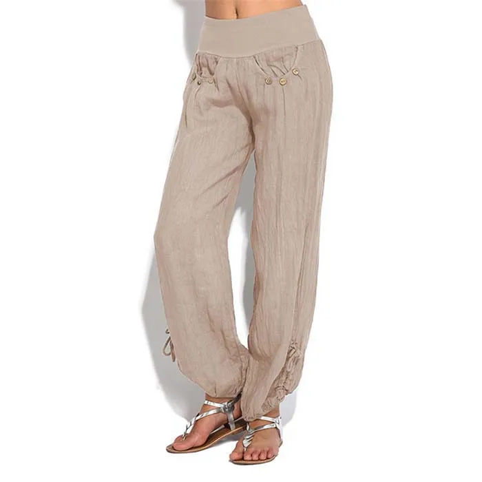 Женская одежда свободные пуговицы брюки прямой низ свободные однотонные брюки кэжуал цвет женские брюки одежда - Цвет: beige