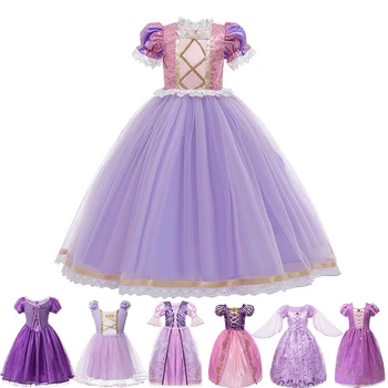 

Girls Princess Tangled Dress Sequins Fancy Cosplay Costume For Kids Purple Luxury Ball Gown Halloween Birthday Party Vestido