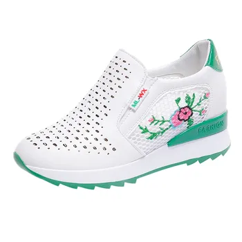 

Floral Embroidered Sneakers Women PU Leather Platform Shoes Women Swing Wedge Inner Increase Casual Shoes Sport Size 35-40