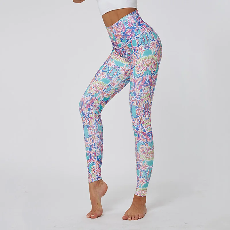 

New Flower Printing Leggings Women Patchwork Fitness Leggins Mujer High Quality WorkoutJeggings Female Blue Casual Leggings