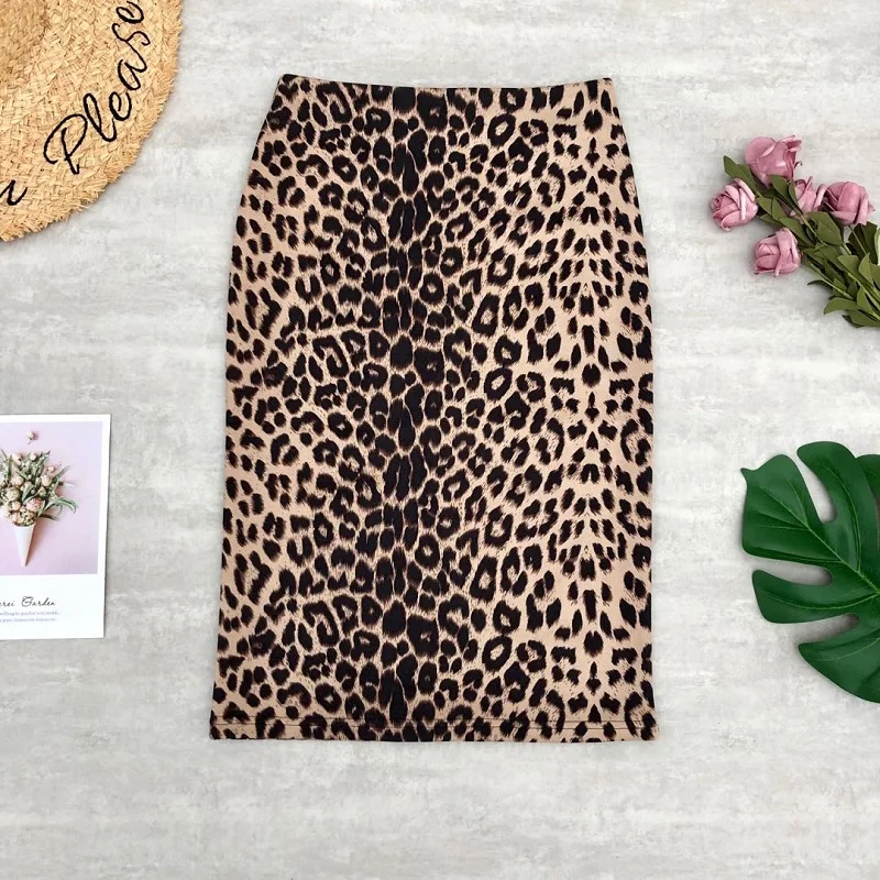 Leopard beige Женская юбка, леопардовая расцветка, замша, кожа, на молнии, юбки-карандаш, растягивающиеся, Сплит, миди юбки, женские Юпи Femme - Цвет: Leopard beige