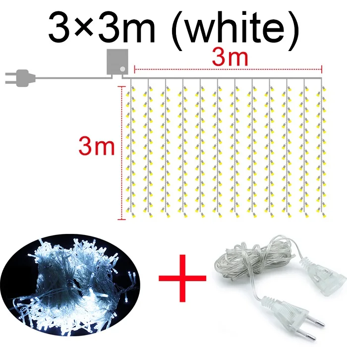 3x3 м светодиодный новогодний Рождественский гирлянда светодиодный Свадебный Сказочный свет на Рождество 300 светодиодный Сказочный свет садовая Праздничная занавеска Декор - Испускаемый цвет: White with line