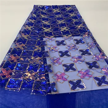 

2020 Latest Design Black With Sequins embroidery African French Royal Blue/gold Lace Fabric High Quality Nigerian Velvet Lace