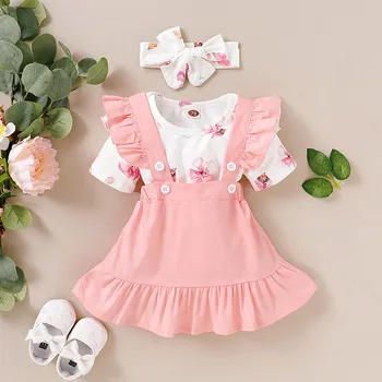 

Summer baby girl clothes set Floral ropa niña bebes outfit Bodysuit+Suspender Skirts carters newborn clothes одежда для новор Z4