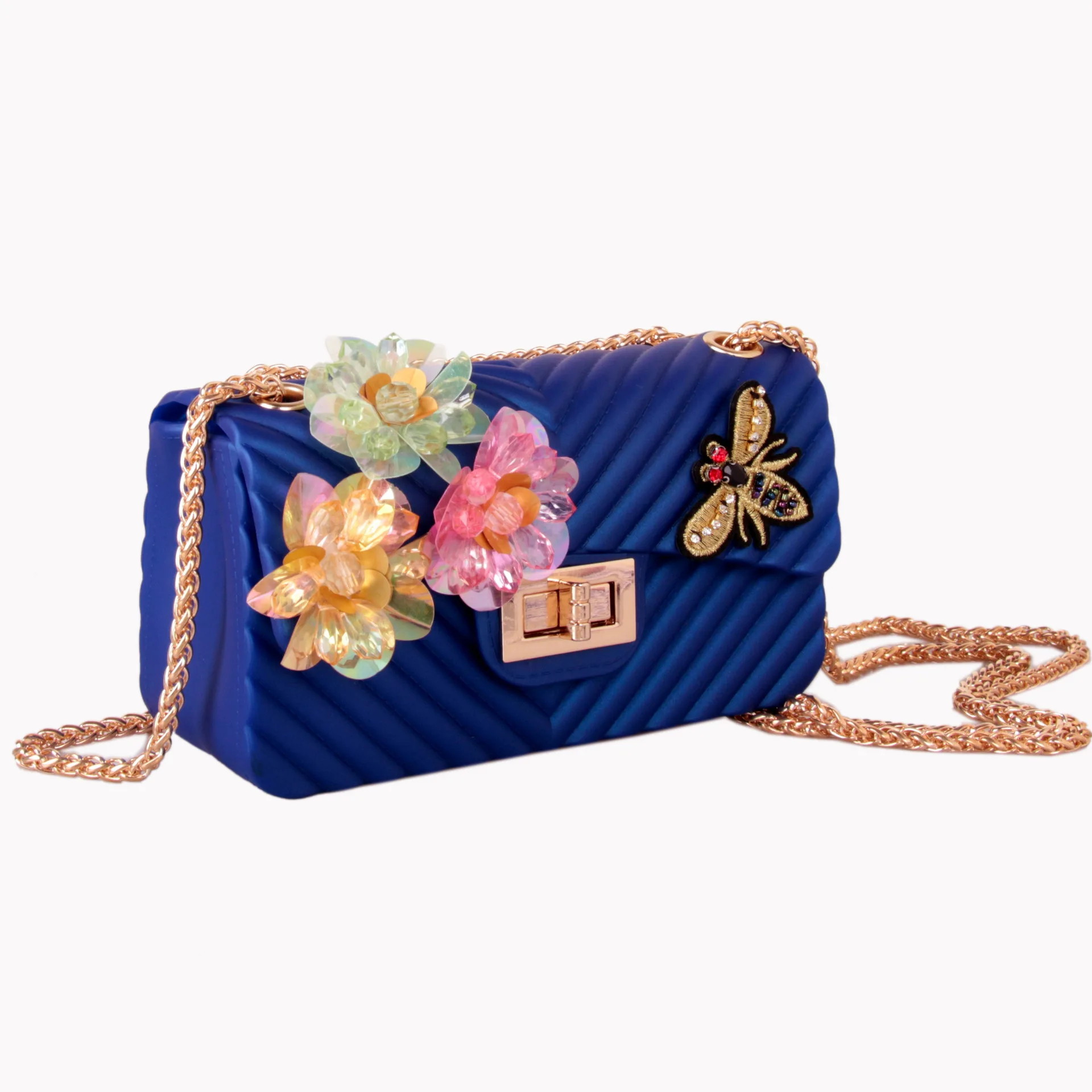 

AliExpress Dull Polish Jelly Shoulder WOMEN'S Bag Embossing Single-strap Shoulder Bag Made from Silicone Stereo Flower Bag with