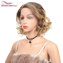 Парики из коротких волос Боб, волнистые парики, синтетический парик на кружеве для женщин, Жаростойкие Волокна, Омбре, блонд, цвет, золотой, красота