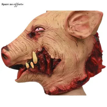 

Pig Head Halloween Mask Scary Animal Headgear Halloween Decoration Big Fangs Wild Boar Halloween Cosplay Pig Satoru Can Be Scary