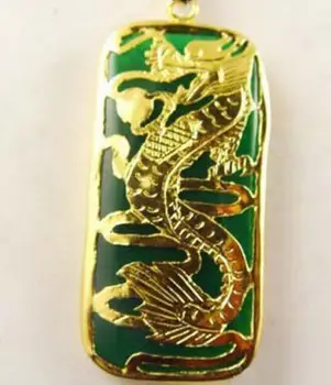 

Emerald Green Jade Dragon Long Yellow Gold Plated Pendant & Necklace