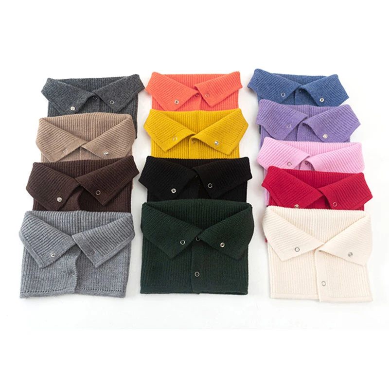 

1PC Female Woolen Knitted Scarf Women Snood Scarf Winter Warm Soft Button Neck Scarves Solid Color Warm Collar Ring Scarf