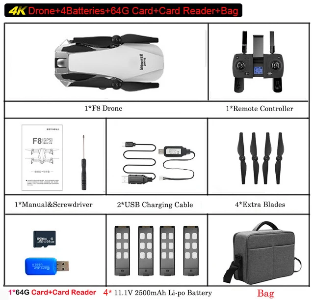 F8 профессиональный Дрон с камерой 4K HD двухосевой антивибрационный самостабилизирующийся шарнир gps WiFi FPV складной RC Квадрокоптер игрушки - Цвет: Set8