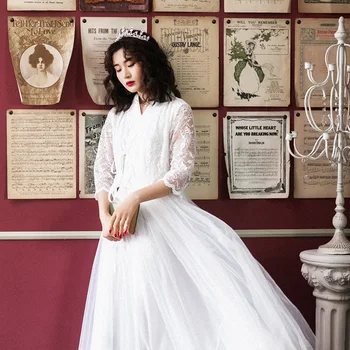 

2020 spring new literary retro oblique hanfu collar dress fairy dresses bud silk gauze stitching dress party dress women dress