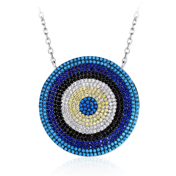 

Fashion 925 Sterling Silver Multi-color Eyes Collar Necklace Geometric Concentric Circles with Blue Turquoise AAA Zircon Jewelry