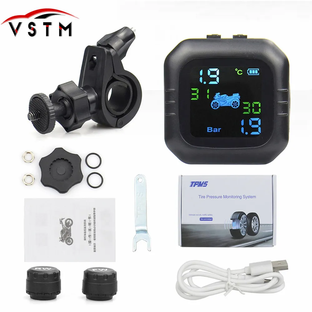 

Wireless LCD Motorcycle Tire Pressure Monitoring System TPMS 2External Sensor Realtime Monitor Abnormal Alarm Moto Tyre Tool PSI