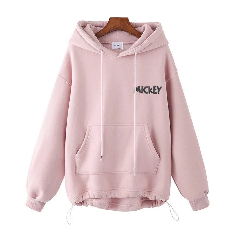 Розовый Merry Pretty, женские толстовки Harajuku с мультяшной вышивкой, флисовые толстовки, зимние толстые теплые розовые пуловеры с карманами и капюшоном - Цвет: Розовый