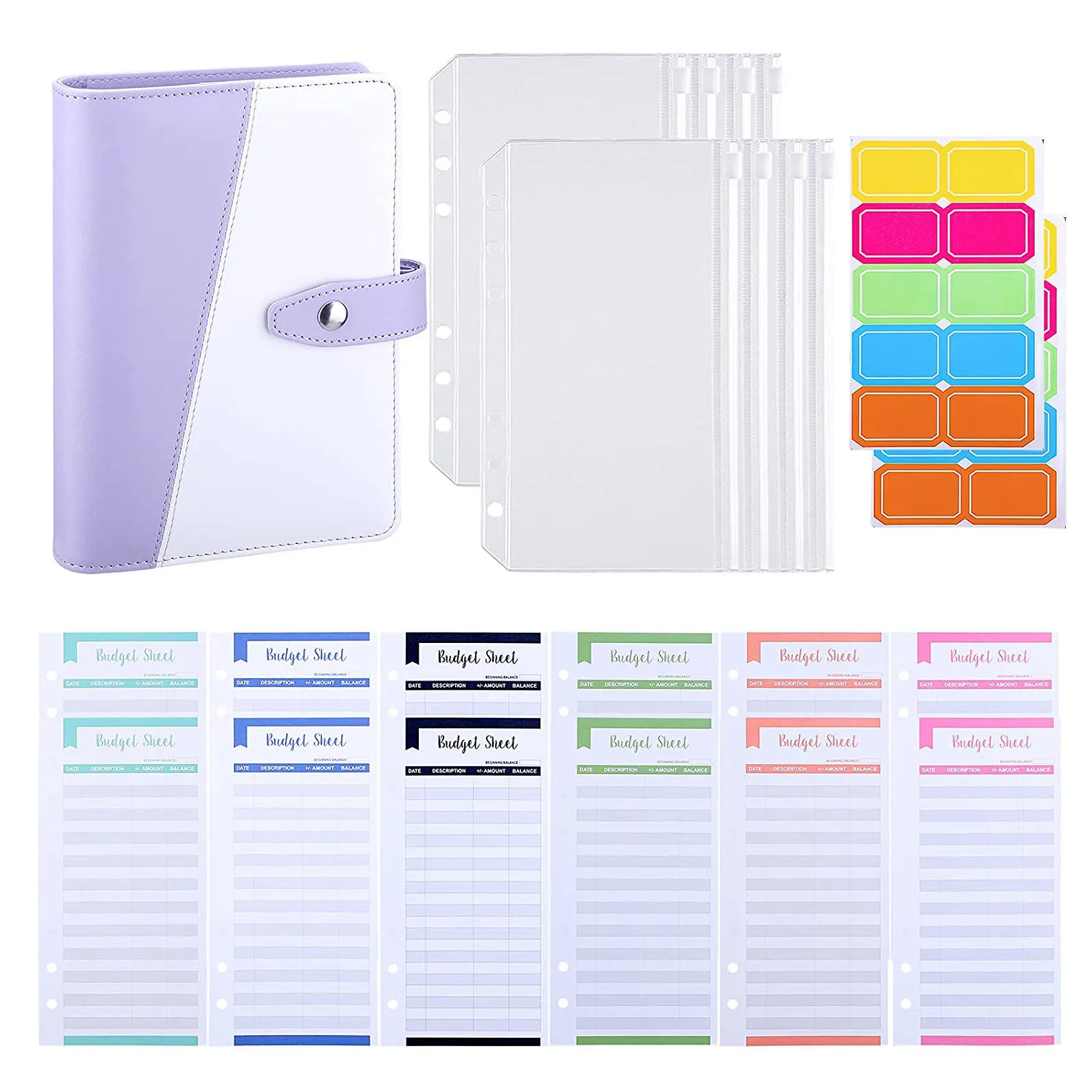 A6 PU Leather Budget Binder Cash Envelopes Organizer with Budget Sheets,Binder Pockets,Label Stickers for Money Saving,Budgeting a6 clear soft pvc 6 ring binder cover personal planner organizer with 6pcs a6 cash budget envelopes and 1pcs label sticker